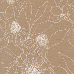 White floral outlines on a brown background