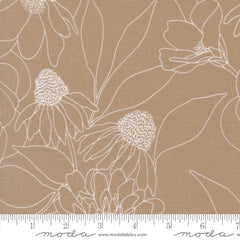 White floral outlines on a brown background with ruler