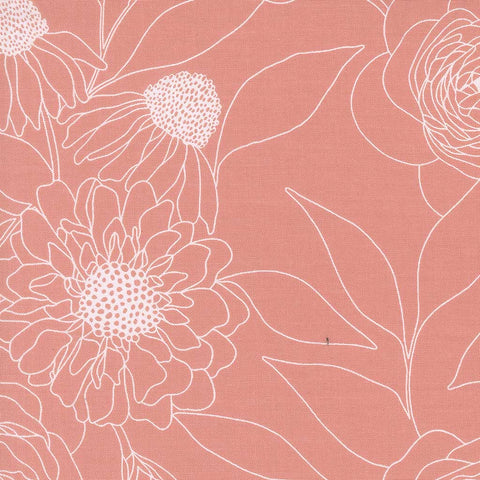 White floral outlines on a pink background