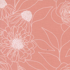 White floral outlines on a pink background