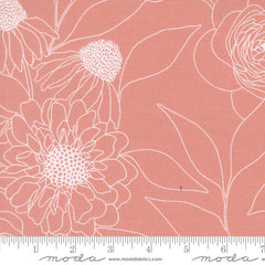 White floral outlines on a pink background with ruler