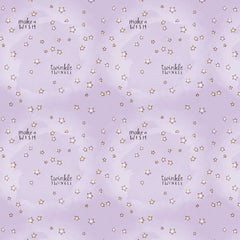 Pattern of stars and text 'twinkle, twinkle' and 'make a wish' on a light purple background