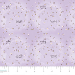 Pattern of stars and text 'twinkle, twinkle' and 'make a wish' on a light purple background with ruler