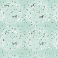 Pattern of stars and text 'twinkle, twinkle' and 'make a wish' on a light green background