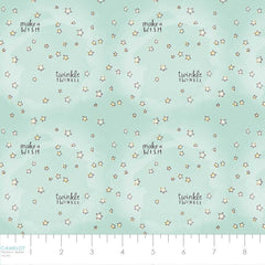 Pattern of stars and text 'twinkle, twinkle' and 'make a wish' on a light green background with ruler