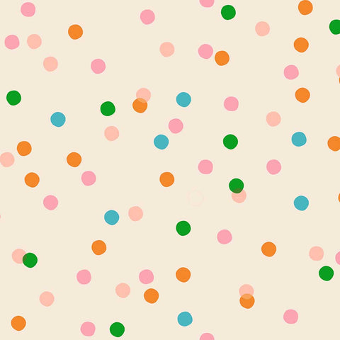 Pattern of colorful dots on an off-white background