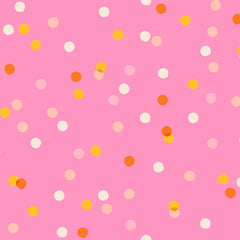Pattern of colorful dots on a pink background