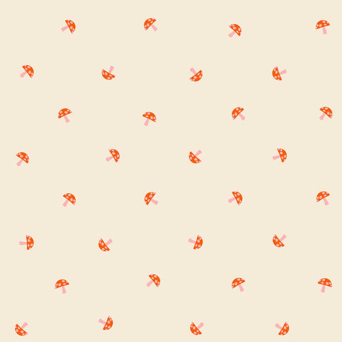 Pattern of small mushrooms on an off-white background