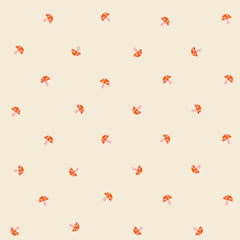 Pattern of small mushrooms on an off-white background