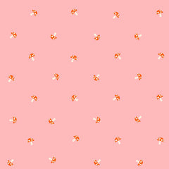 Pattern of small mushrooms on a pink background