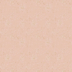 Pattern of small white and yellow metallic clusters of dots on a light pink background