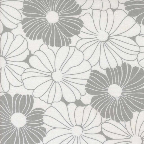 Pattern of white and gray flowers on a white background