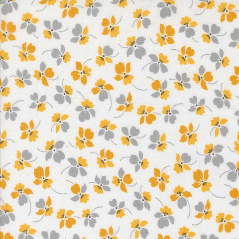 Floral pattern with yellow and gray flowers on a white background