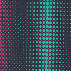 Pattern of alternating pink and teal circles on a dark blue background