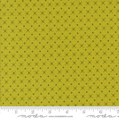 Patterned fabric with a geometric design on a green background with ruler