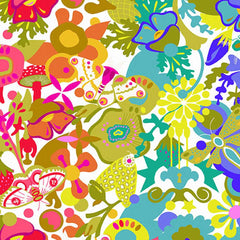 Multi-colored floral and butterfly design on a light background