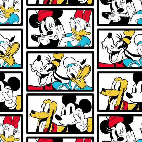 Black rectangular tiles containing characters Mickey Mouse, Minnie Mouse, Donald Duck, Daisy Duck, Goofy and Pluto on a white background