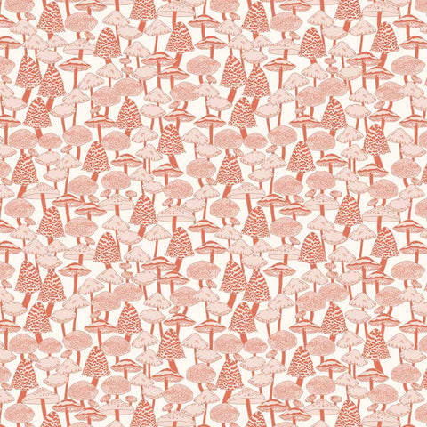 Pattern of red mushrooms on a light background