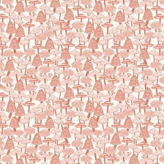 Pattern of red mushrooms on a light background