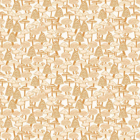 Pattern of dark yellow mushrooms on a light background