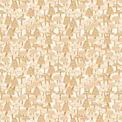 Pattern of dark yellow mushrooms on a light background