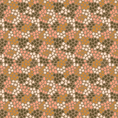 Pattern of clustered colorful flowers and petals on a brown background