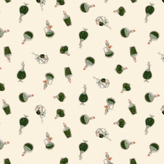 Pattern of filled potion bottles vials on an off-white background