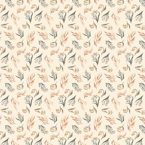 Pattern of leaves and branches on an off-white background