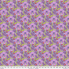 Purple background with bee and floral print with ruler