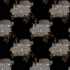 Pattern of Westeros map and "Game of Thrones" logos on a black background