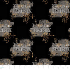 Pattern of Westeros map and "Game of Thrones" logos on a black background with ruler