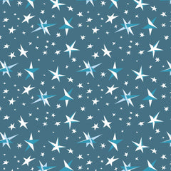 Pattern of various sizes of white and blue stars on a blue background