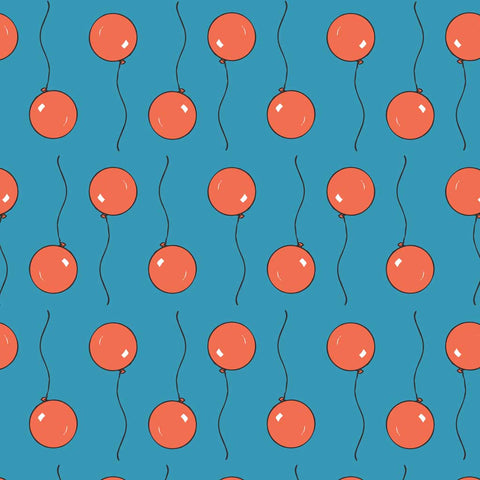 Pattern of red balloons floating on a blue background