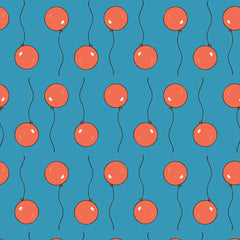 Pattern of red balloons floating on a blue background