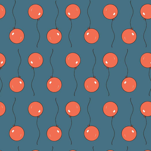 Pattern of red balloons floating on a blue background