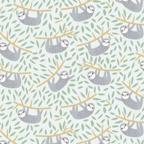 Call of the Wild Hanging in There Sloth Mist Fabric by the Yard