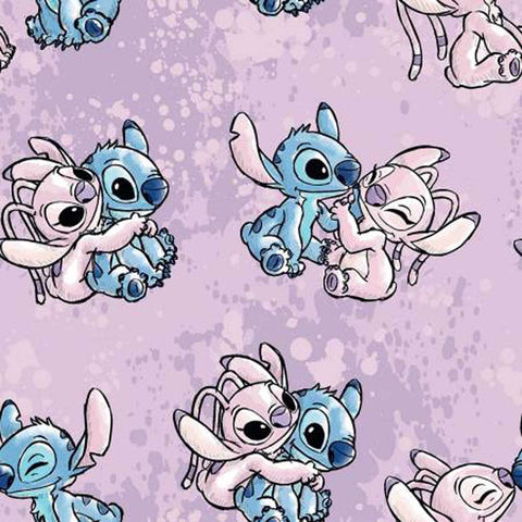 Pattern of Stitch and Angel from Lilo & Stitch on a purple mottled background