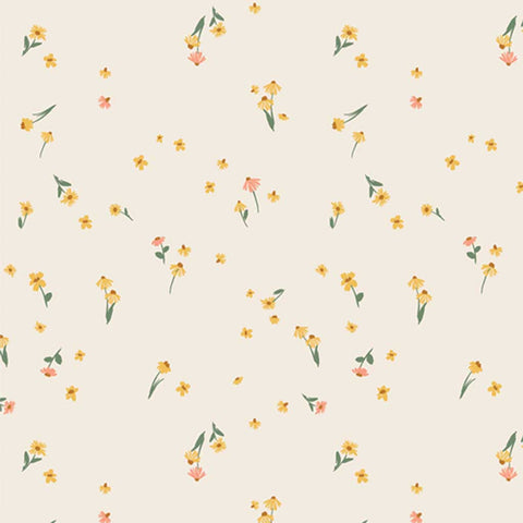 Light floral print on an off-white background