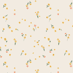 Light floral print on an off-white background