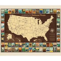 National Parks Poster Panel USA Map