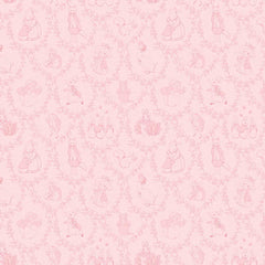 Pink tone on tone damask pattern with characters from Peter Rabbit