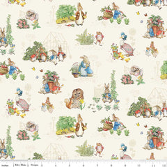 Vignettes of Peter Rabbit and friends on a white background with ruler