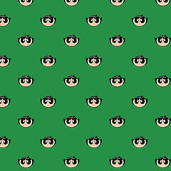 Pattern of icons of 'the Powerpuff Girls' Buttercup on a green background