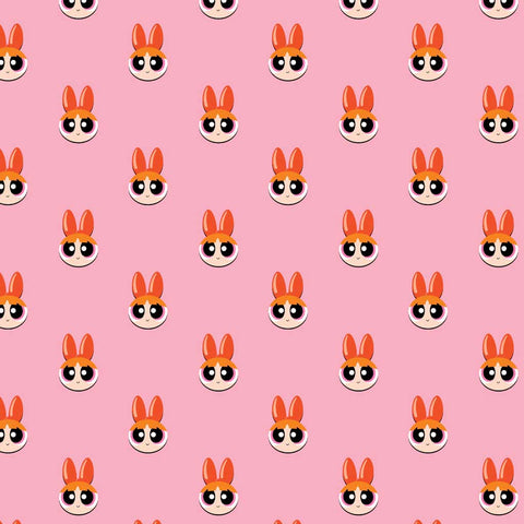 Pattern of icons of 'the Powerpuff Girls' Blossom on a pink background
