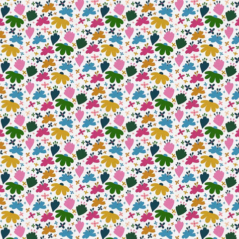 Pattern of colorful flowers on a white background