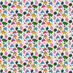 Pattern of colorful flowers on a white background