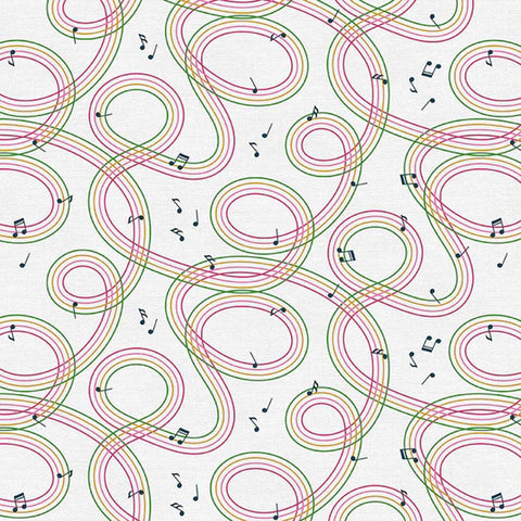 Pattern of colorful musical notes on a white background