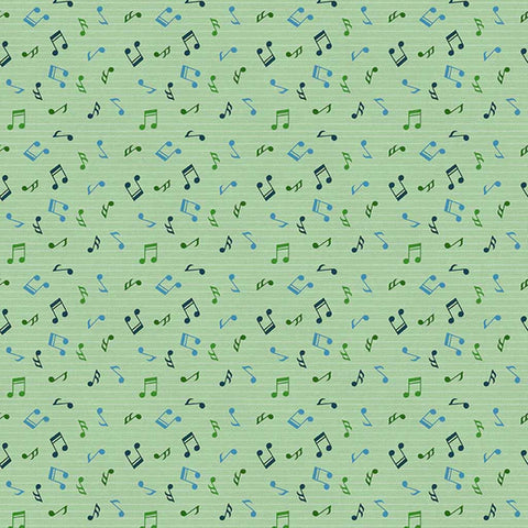 Pattern of music notes on a green background
