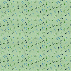 Pattern of music notes on a green background
