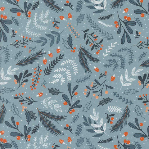 Pattern of leaves and berries on a blue background